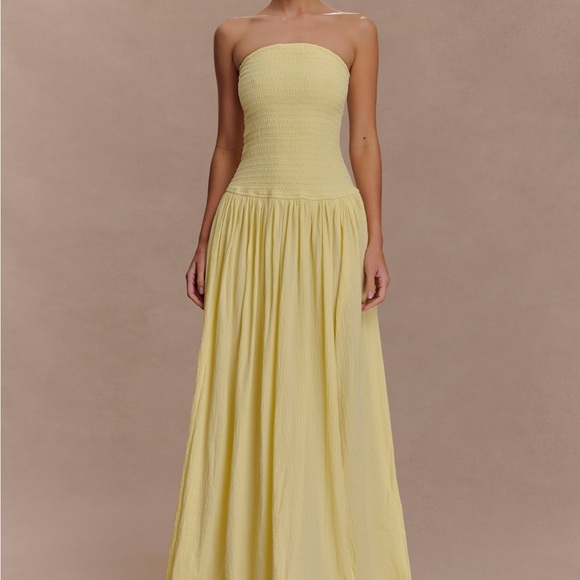 Meshki Yellow Strapless Smocked Maxi Dress | Summer Wedding, Vacation - Picture 8 of 12